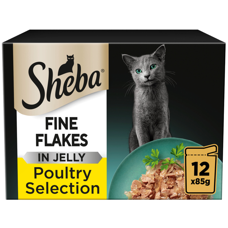 Sheba Fine Flakes Adult Cat Pouches Poultry in Jelly 12x85g