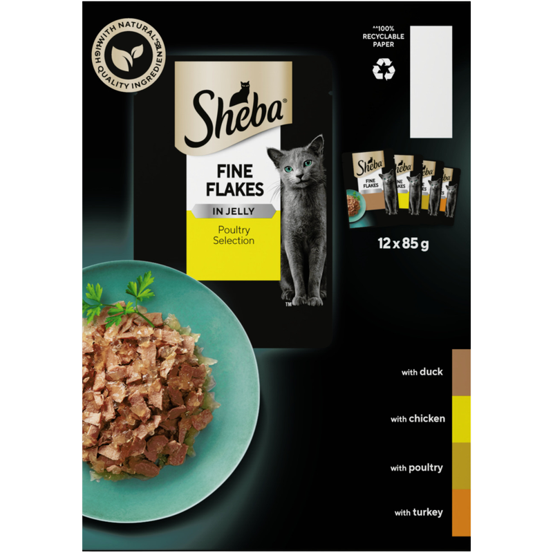 Sheba Fine Flakes Adult Cat Pouches Poultry in Jelly 12x85g