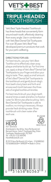 Vet's Best Triple Headed Toothbrush | 360° All-Angle Dental Cleaner for Dogs