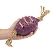 Petface Planet Nobbly Rubber Rugby Ball With Rope Toy
