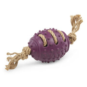Petface Planet Nobbly Rubber Rugby Ball With Rope Toy