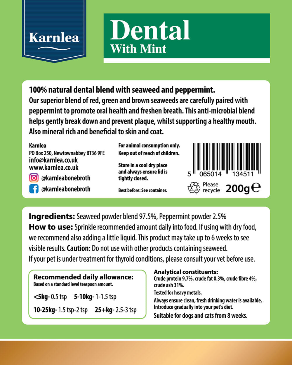 Karnlea Dental and Mint Powder For Dogs And Cats