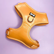 Alfresco Pup faux leather adjustable dog harness - camel colour
