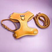 Alfresco Pup faux leather adjustable dog harness - camel colour