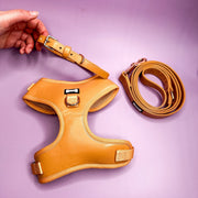 Alfresco Pup faux leather adjustable dog harness - camel colour