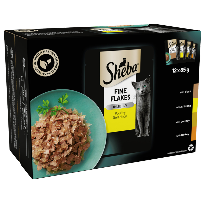 Sheba Fine Flakes Adult Cat Pouches Poultry in Jelly 12x85g
