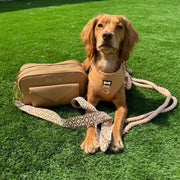Alfresco Pup faux leather adjustable dog harness - camel colour